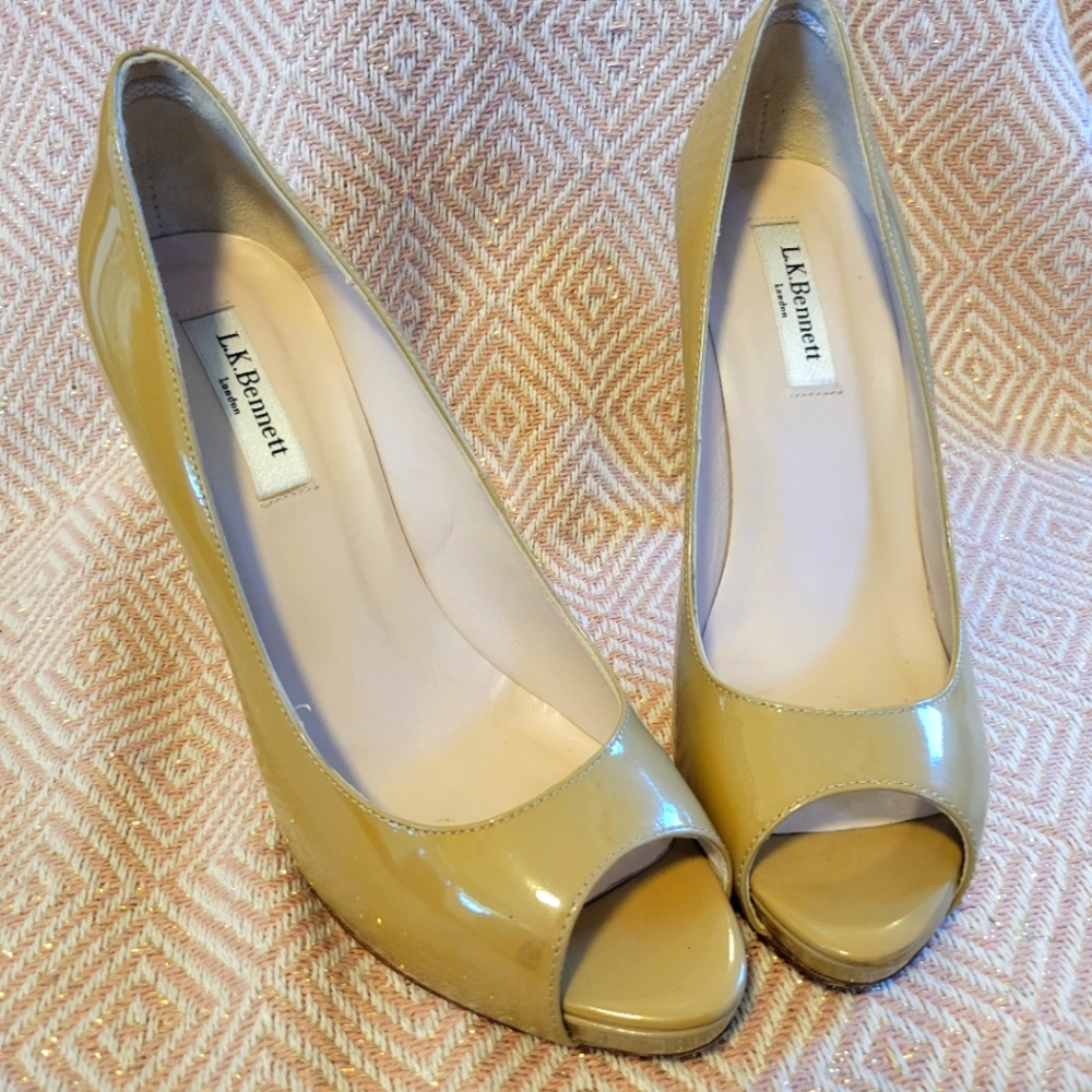 LK Bennett Nadina beige peep-toe court heels